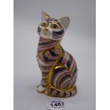 A Royal Crown Derby Cat paperweight with silver stopper.