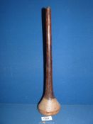 An old ethnic hardwood throwing club with flat top head which appears to have had a fixing to top,