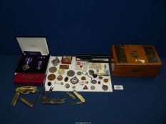 A small quantity of miscellanea including penknives, boxed Joseph Rodgers multi tool, enamel badge,