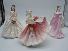 Two Royal Worcester lady figures 'Grace' and 'A Day to Remember' plus Royal Doulton 'Elaine'.