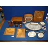 A quantity of miscellanea and Treen including presentation box, Smiths mantle clock,