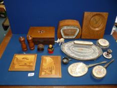 A quantity of miscellanea and Treen including presentation box, Smiths mantle clock,