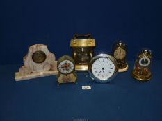 A quantity of clocks including tapestry and metal framed, pink marble, Anniversary clock, etc.