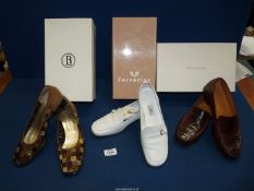 Three pairs of ladies shoes including Russell & Bromley brown snake effect,