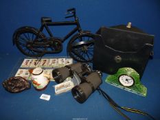 A pair of Miranda 10 x 50 cased binoculars and a small quantity of bric a brac to include a bicycle
