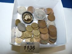 A quantity of mixed coins including; half pennies, two shillings, one shillings, sixpences,