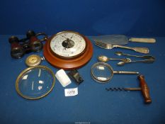 A small quantity of miscellanea including barometer, small pair of binoculars, magnifying glass,
