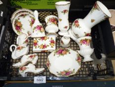 A box of Royal Albert 'Old Country Roses' ornaments including vases, bells etc.