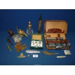 A small quantity of miscellanea including Middle Eastern silver knife handle, cased weights,