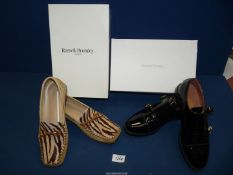 Two pairs of ladies Russell & Bromley shoes, one pair black patent with buckle,