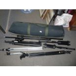 A quantity of photography Studio lighting stands, in carrying bag.