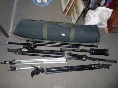 A quantity of photography Studio lighting stands, in carrying bag.