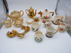 A quantity of china including three piece Sadler tea set having gold ground and white leaf design,