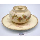 A Royal Worcester, Grainger low jar and cover, having hand painted foliage,