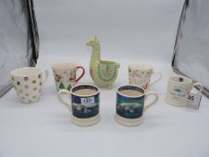 Two Emma Bridgewater mugs, two Cath Kidston mugs (one chipped), etc.