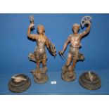 A pair of French Spelter figures 'Progres' and 'Industrie' by Guillemis, 19'' tall excluding base.