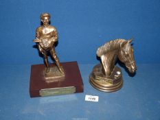 Two spelter horse racing trophies;