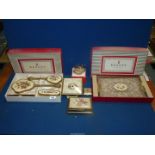 A Regent of London Petit Point dressing table set to include; tray, brushes, clock, lipstick holder,