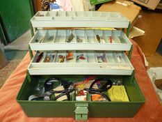 A Shakespeare tackle box and contents.
