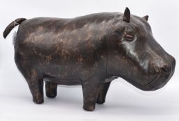 An 'Omersa' stuffed leather covered Hippo stool,