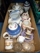A quantity of china including small Crescent ware George Jones rose and gilt teapot and another