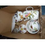 Royal Worcester Evesham china to include a teapot, three lidded dishes and lidded small pot,