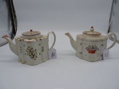 Two New Hall style teapots, c. 1800 decorated with floral sprays, both with faults.