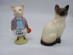A Beswick Pigling Bland and Siamese cat (chip to ear)