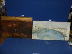 Two Oils on canvas (a/f.), one of a man leading a horse, the other a harbour scene.