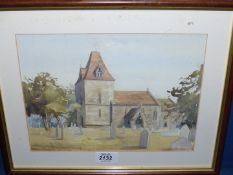 A framed and mounted Watercolour depicting The Parish Church of St David Much Dewchurch,