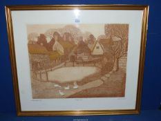 A Gillian Lawson Etching of a village pond.