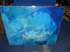 An oil on board in shades of blue.