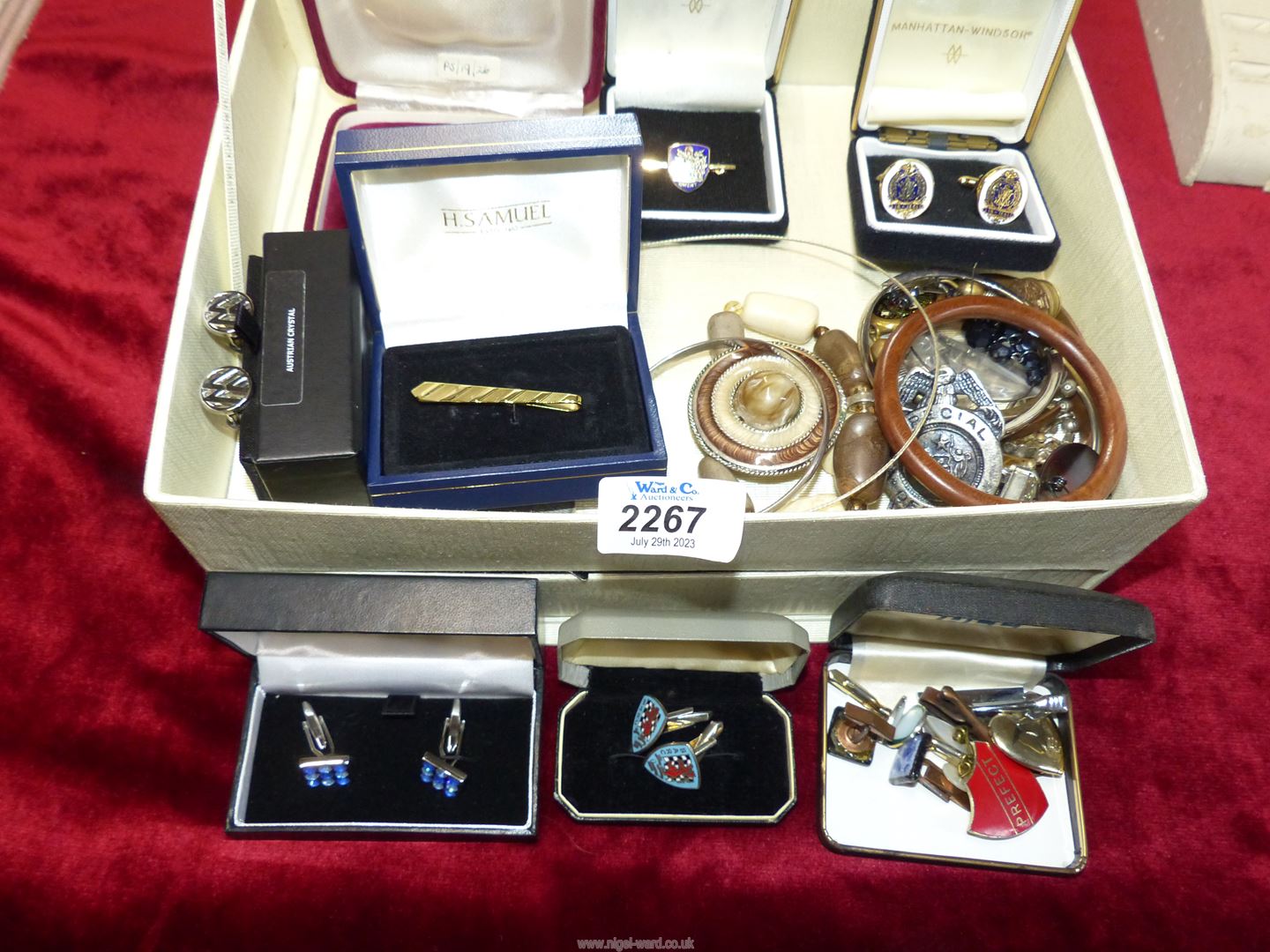 A jewellery box and contents to include cufflinks, clip on earrings, bangles etc. - Image 2 of 2