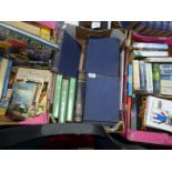 Three boxes of books to include; Robert Goddard, Bernard Cornwall novels, Thomas Hardy, Cook Books,