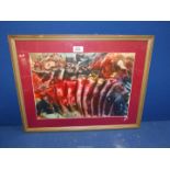A framed and mounted abstract painting signed Jacque.