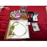 A quantity of jewellery including 925 collar necklace and necklace, ring, amber earrings, bracelets,