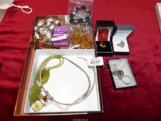 A quantity of jewellery including 925 collar necklace and necklace, ring, amber earrings, bracelets,