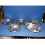 Five "Alfra Alessi" stainless steel baskets/bowls.