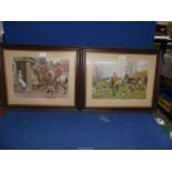Two wooden framed hunting Prints titled 'The Meet' and Frank Dadds 'Wayside Meet'.