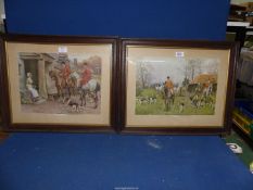 Two wooden framed hunting Prints titled 'The Meet' and Frank Dadds 'Wayside Meet'.