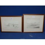 A framed and mounted shipping scene titled H.M.S. Blanche V.