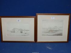 A framed and mounted shipping scene titled H.M.S. Blanche V.
