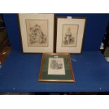 Three framed Prints from etchings to include; 'The Mock Trial' printed by Richard Bentley,
