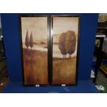 Two matching vertical format Oils on canvas of landscapes featuring conifers.