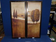Two matching vertical format Oils on canvas of landscapes featuring conifers.