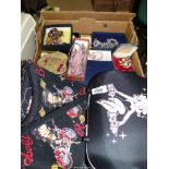 A tray of Betty Boo bags and costume jewellery including brooches etc.