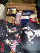 A tray of Betty Boo bags and costume jewellery including brooches etc.