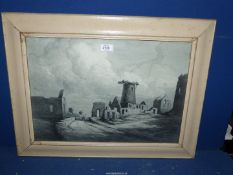 A framed watercolour in grey tones 'The Dead City',signed lower left F.E.