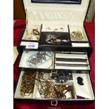 A leather Dulwich designs jewellery box (three tier) with various items of costume jewellery