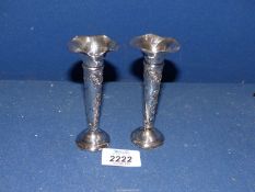 A pair of Silver bud vases, Birmingham 1905, by S & Co., 4 1/2'' tall.